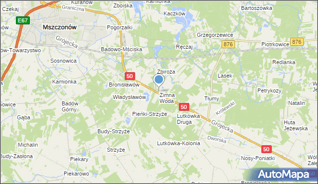 mapa Zimna Woda, Zimna Woda gmina Mszczonów na mapie Targeo